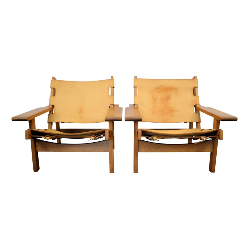 Vintage oakleather lounge chairs by Erling Jessen - 1960s