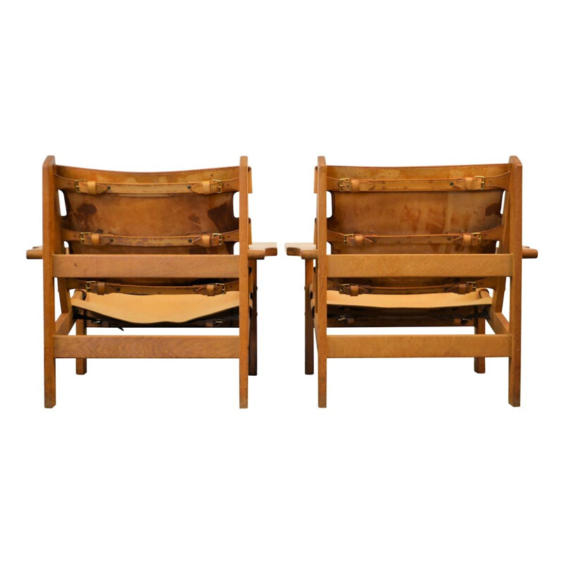 Vintage oakleather lounge chairs by Erling Jessen - 1960s