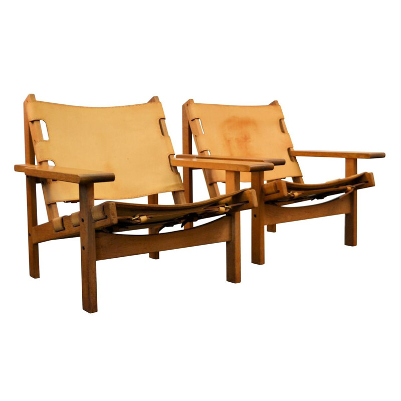 Vintage oakleather lounge chairs by Erling Jessen - 1960s