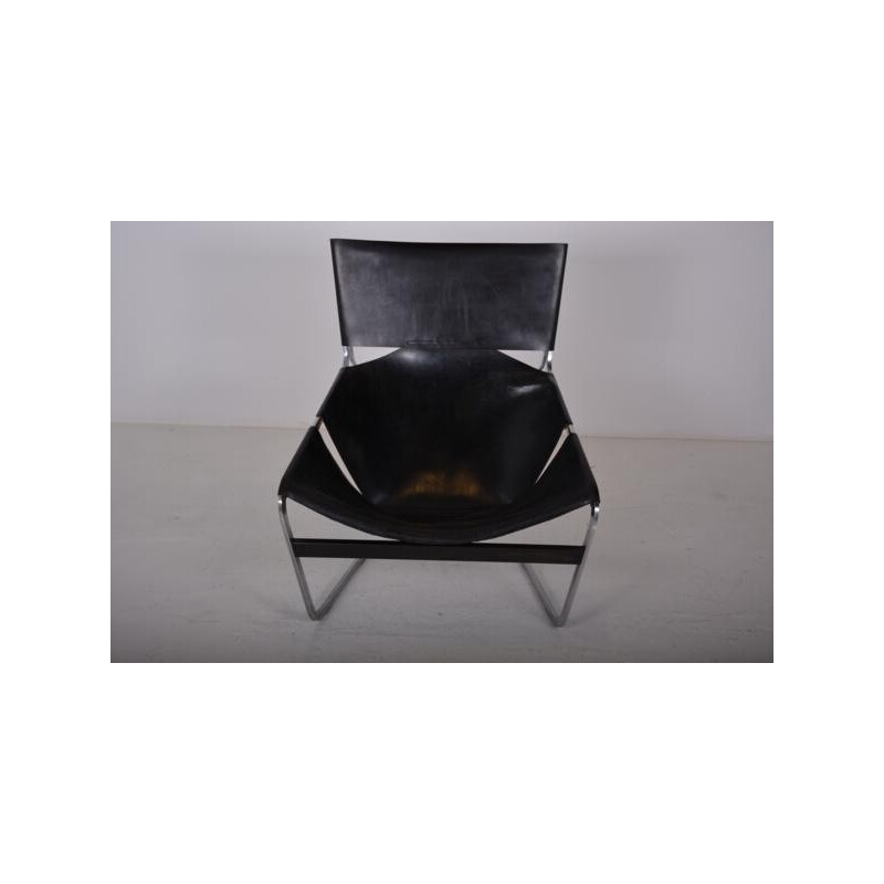 Armchair 444 in black leather and chrome, Pierre PAULIN - 1960s