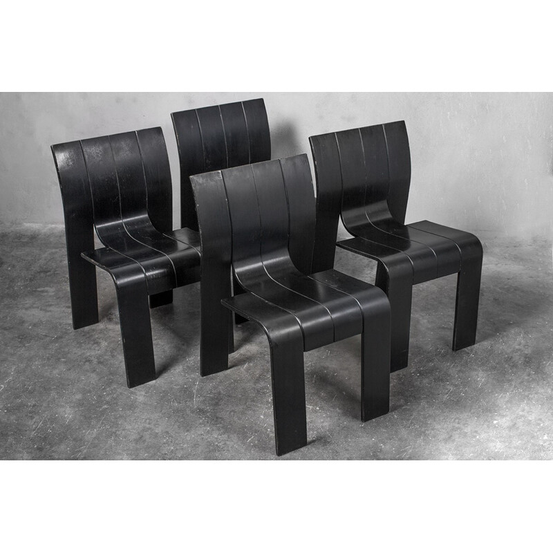 Set of 4 Strip Chairs in Black by Gijs Bakker for Castelijn - 1970s