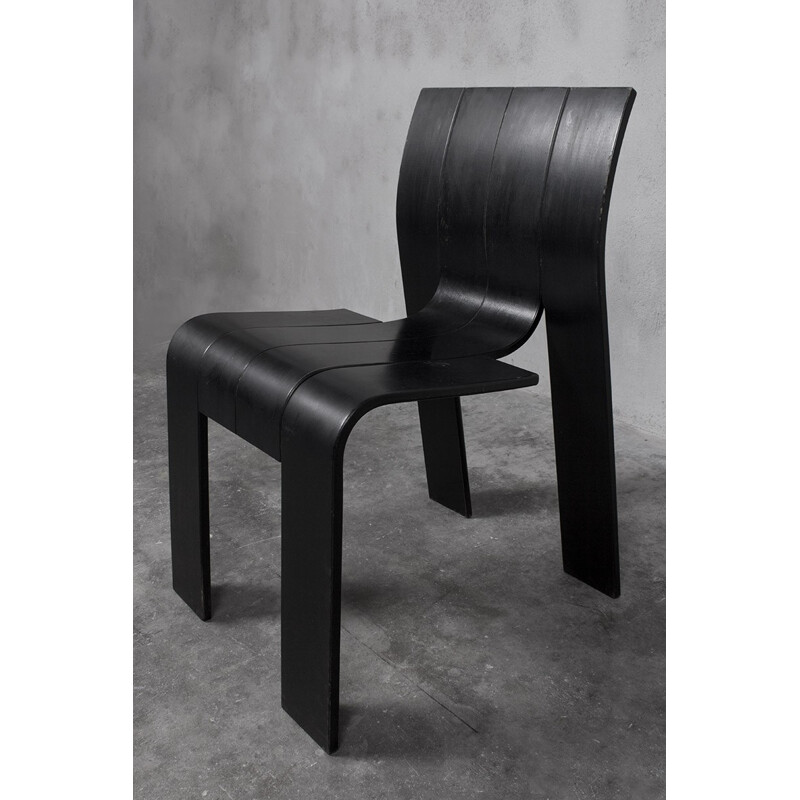 Set of 4 Strip Chairs in Black by Gijs Bakker for Castelijn - 1970s