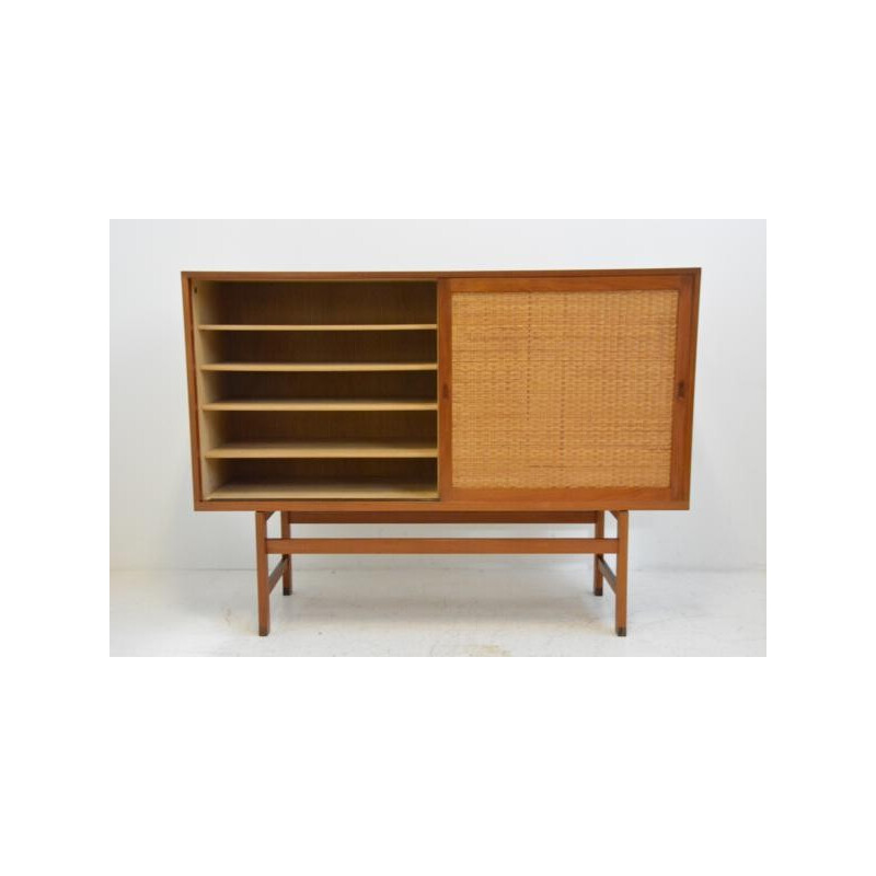 Vintage highboard in oak & rattan by Hans Wegner for Ry Mobler - 1960s