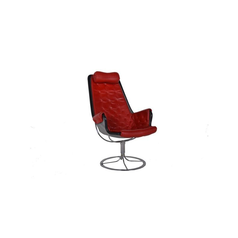 Armchair Jetson 66 in red leather and metal, Bruno MATHSSON - 1960s