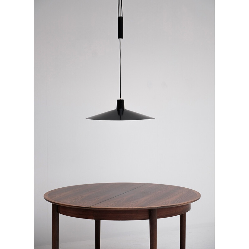 Black vintage pendant lamp with counterweight - 1950s