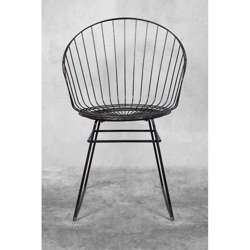 Chaise en Fil vintage en métal noir par Cees Braakman pour Pastoe, 1950