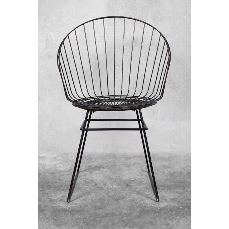 Silla vintage de alambre de metal negro de Cees Braakman para Pastoe, 1950