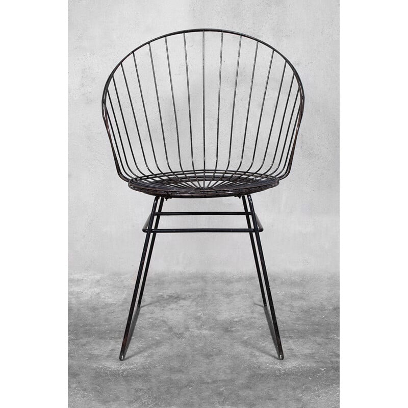 Vintage black metal wire chair by Cees Braakman for Pastoe, 1950