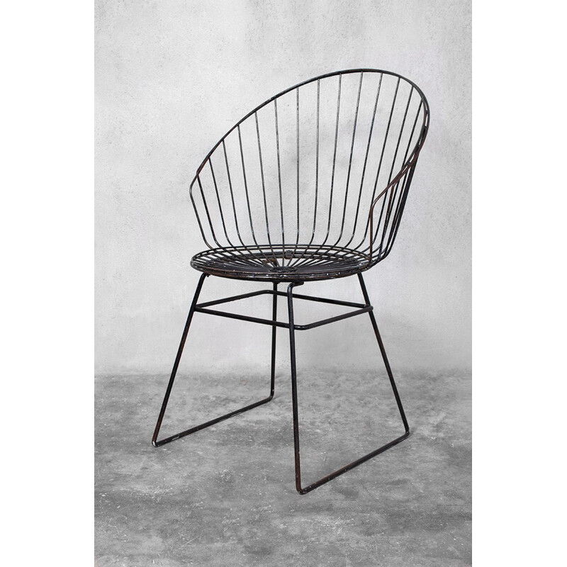 Silla vintage de alambre de metal negro de Cees Braakman para Pastoe, 1950