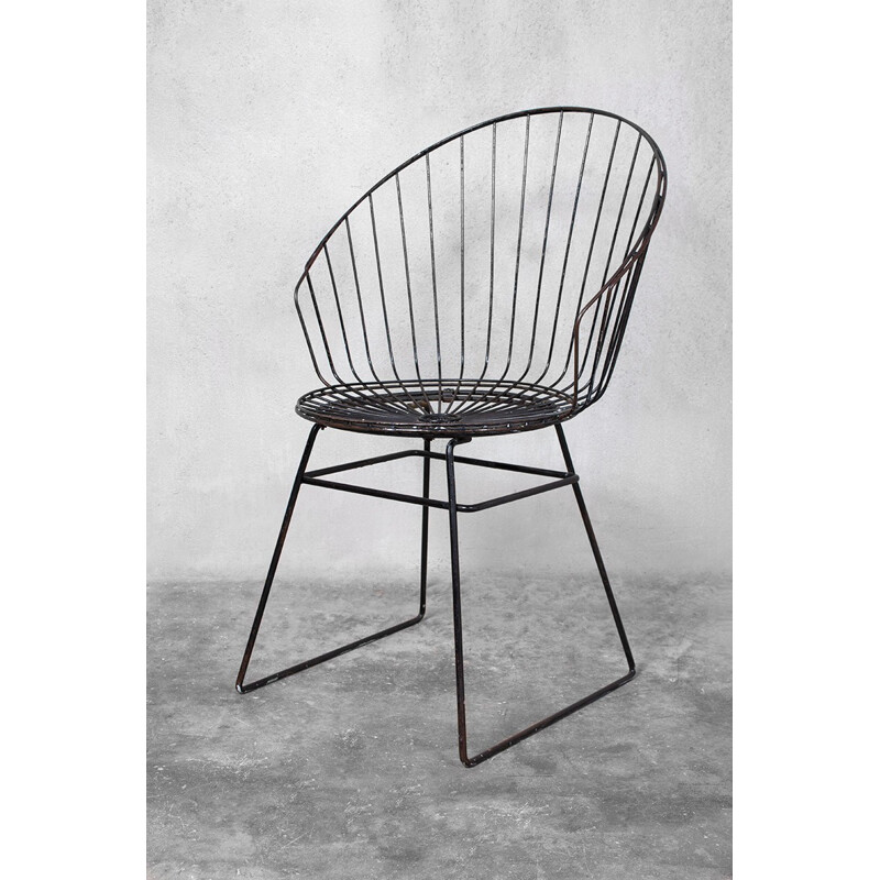 Vintage-Fil-Stuhl aus schwarzem Metall von Cees Braakman für Pastoe, 1950