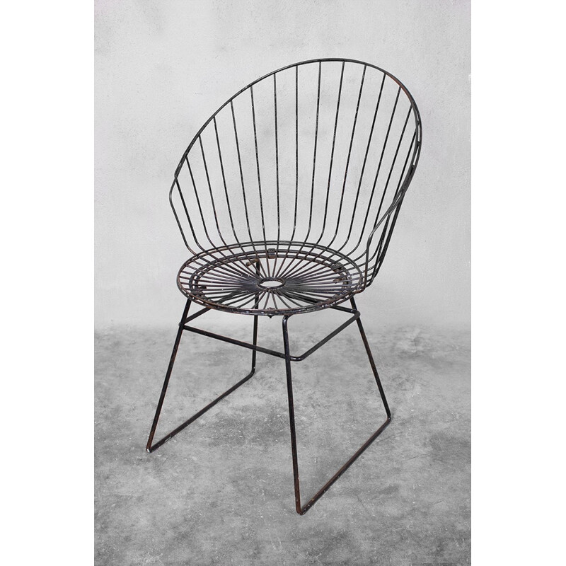 Silla vintage de alambre de metal negro de Cees Braakman para Pastoe, 1950