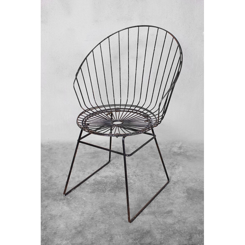 Vintage black metal wire chair by Cees Braakman for Pastoe, 1950
