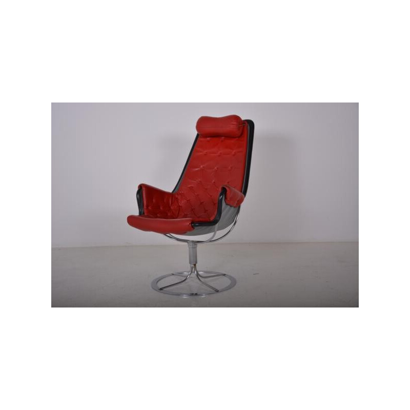 Armchair Jetson 66 in red leather and metal, Bruno MATHSSON - 1960s