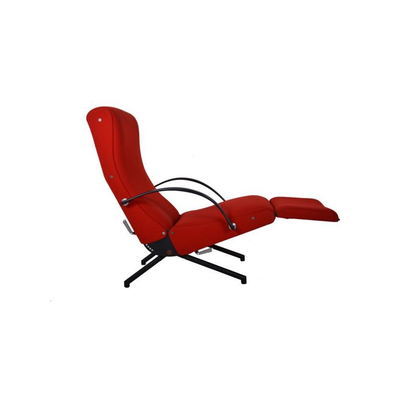 Vintage P40 armchair in metal and red fabric, Osvaldo BORSANI - 1950s