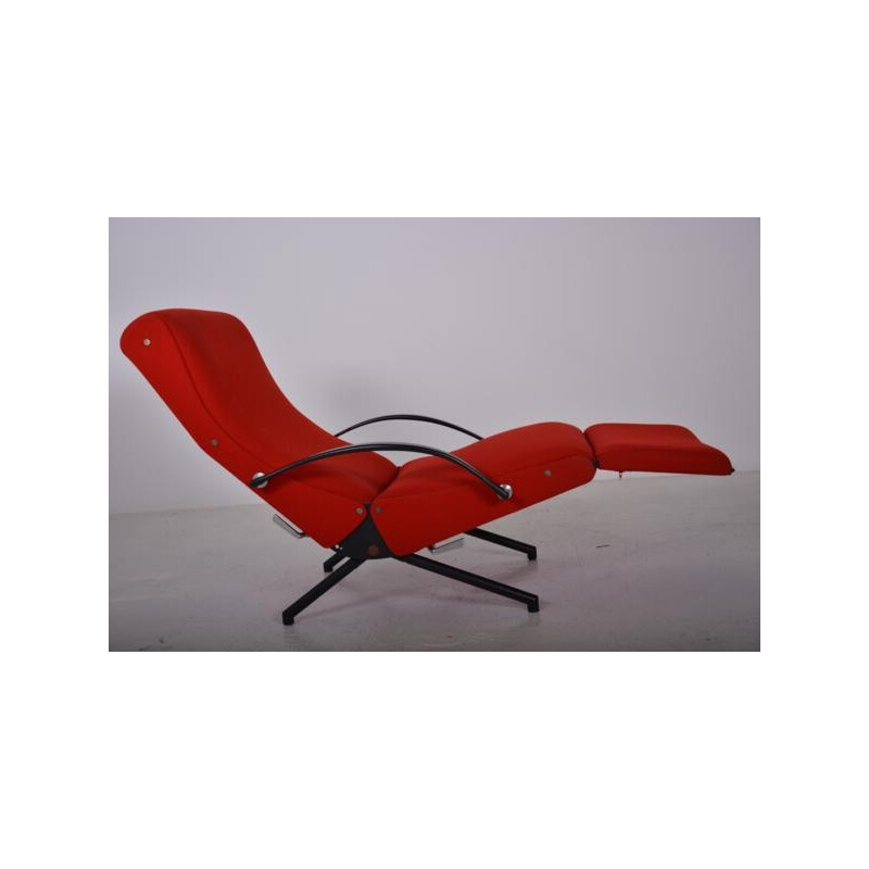 Vintage P40 armchair in metal and red fabric, Osvaldo BORSANI - 1950s