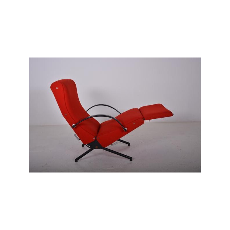 Vintage P40 armchair in metal and red fabric, Osvaldo BORSANI - 1950s