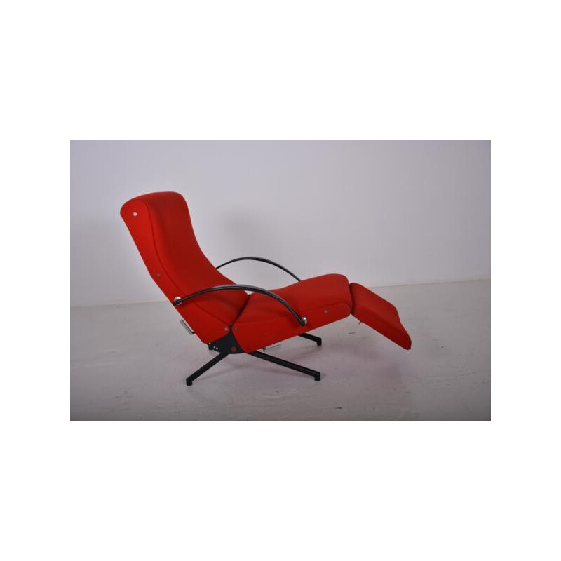 Vintage P40 armchair in metal and red fabric, Osvaldo BORSANI - 1950s