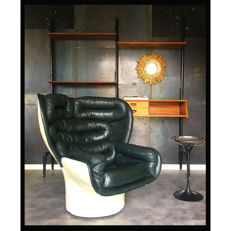 "Elda" Armchair in dark green leather, Joe Colombo for Comfort - 1960s