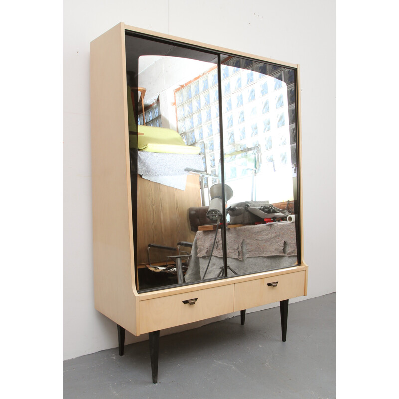 Vintage chest of drawers with mirror sliding doors - 1950s