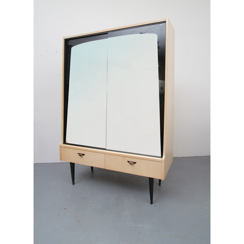 Vintage chest of drawers with mirror sliding doors - 1950s