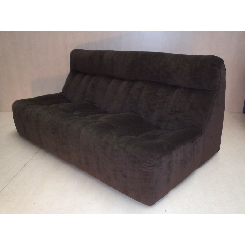 Vintage 3-Sitzer-Sofa aus braunem Samt - 1970