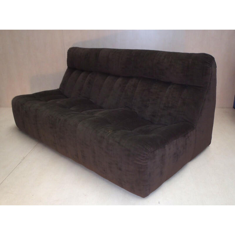 3 seater vintage sofa in brown velvet - 1970s