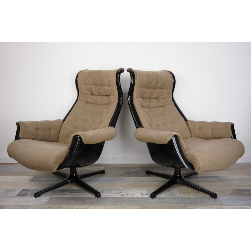 Pair of vintage Galaxy Armchairs by Alf Svensson & Yngvar Sandstrom - 1960s