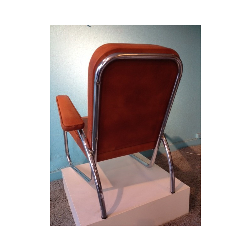Modernistischer Vintage-Sessel aus Leder und Chrom, 1940