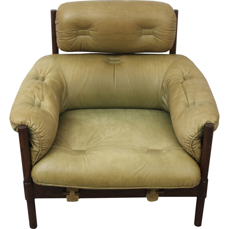 Fauteuil vintage en cuir vert clair - 1970