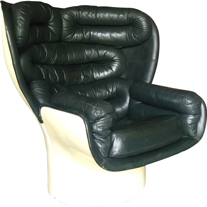 "Elda" Armchair in dark green leather, Joe Colombo for Comfort - 1960s