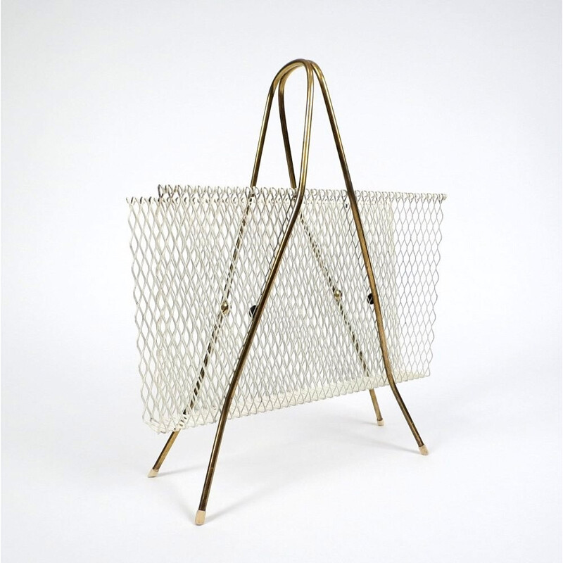 Vintage Brass and lacquered metal magazine rack - 1950s