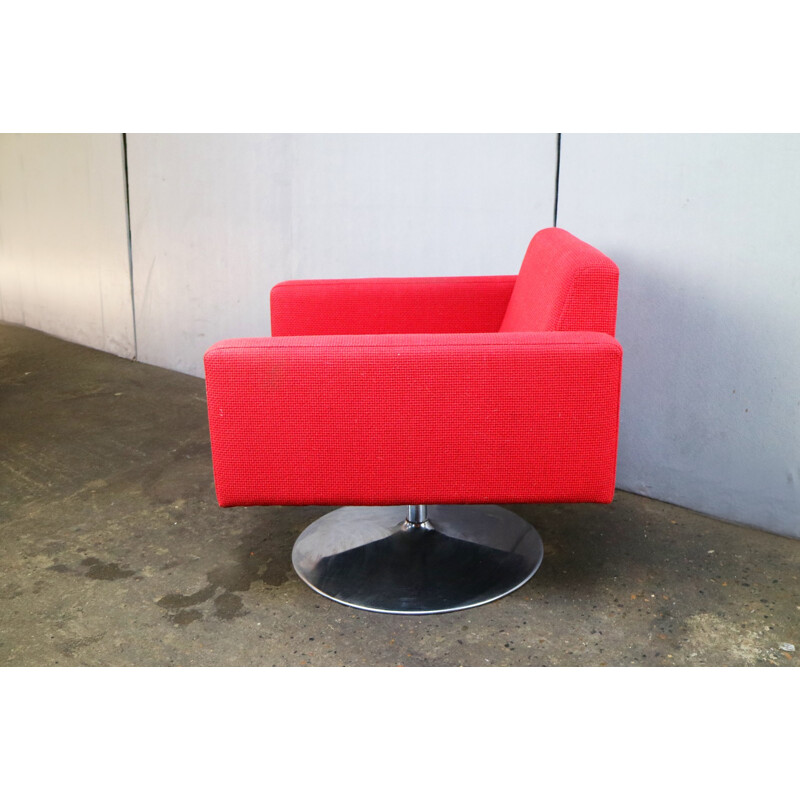 Vintage pair of bright red swivel armchairs - 1970s