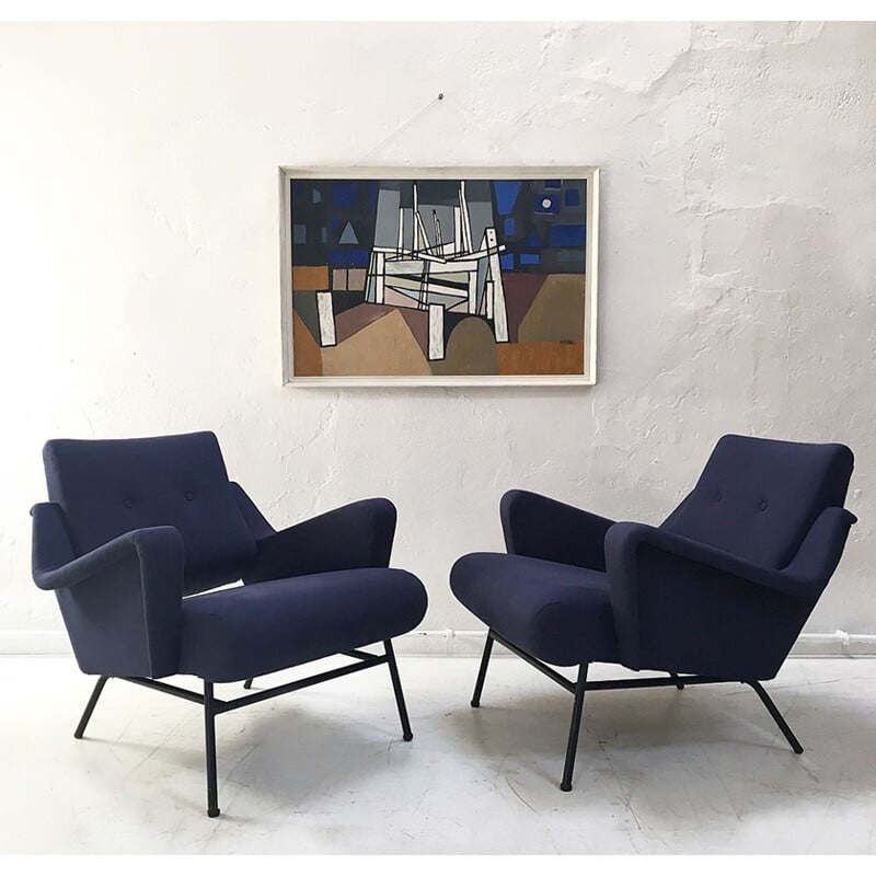 Vintage pair of french lounge chairs by Gérard Guermonprez for Magnani - 1950s