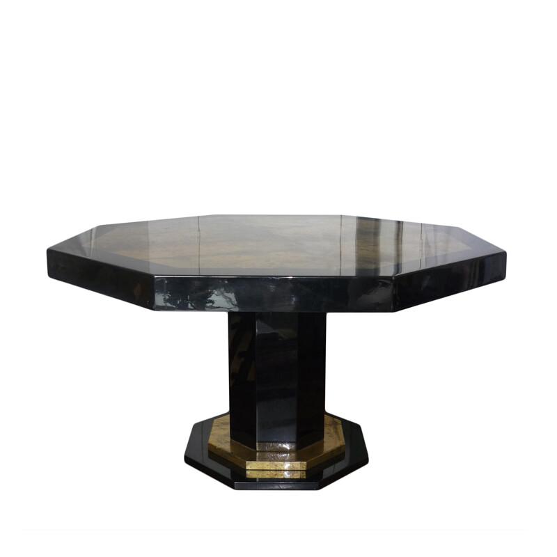 Vintage Dining table golden and black lacquered, Jean Claude MAHEY - 1970s