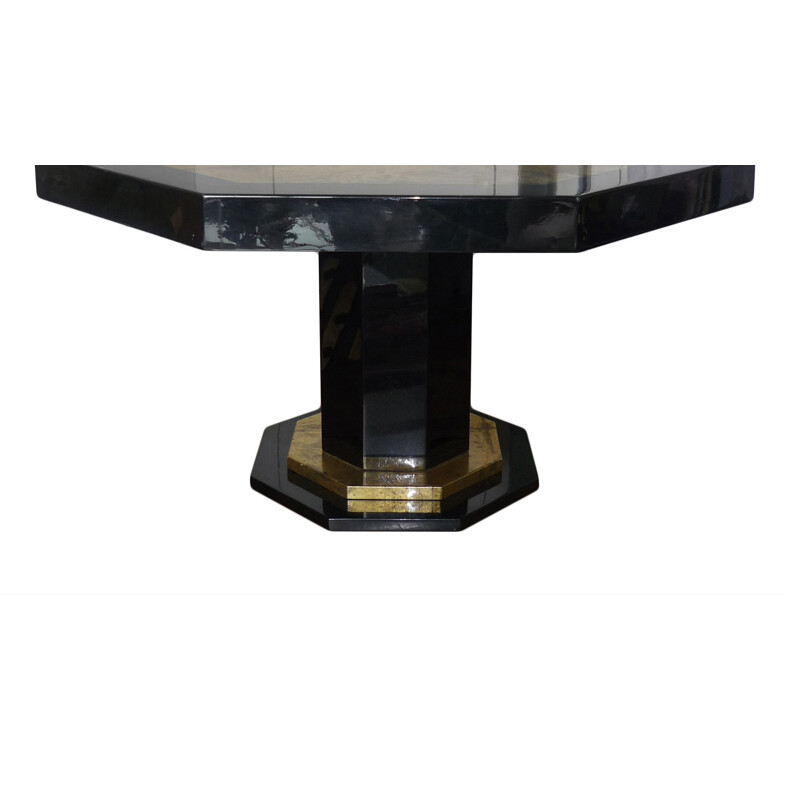 Vintage Dining table golden and black lacquered, Jean Claude MAHEY - 1970s