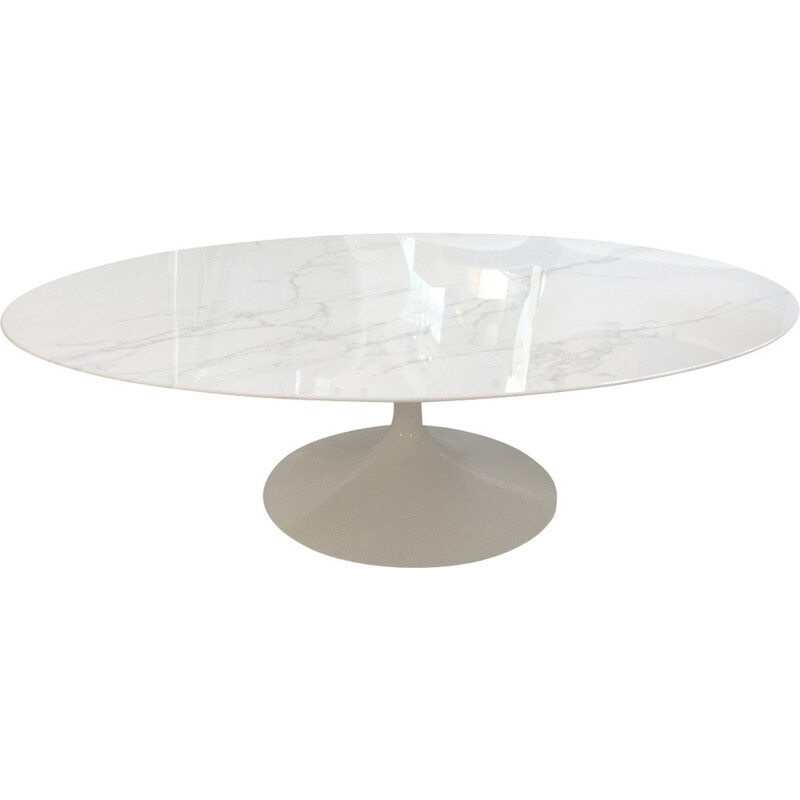 Vintage oval coffee table in Carrara marble by Knoll - 1970s