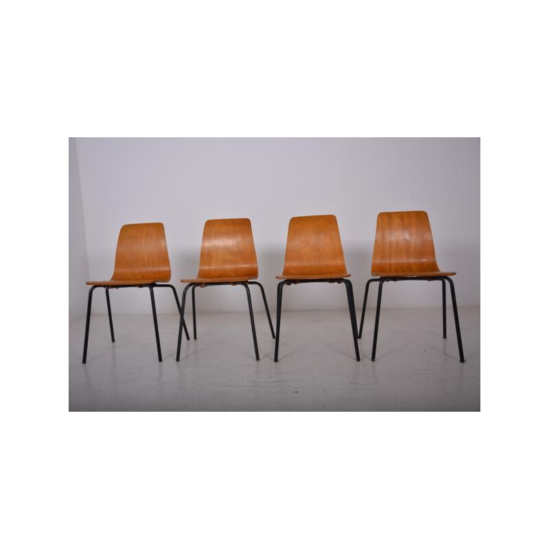 Set of 4 Papyrus chairs in plywood and metal, Pierre GUARICHE - 1950s