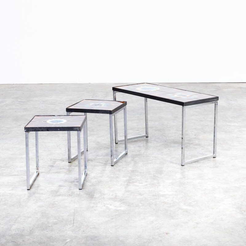 Vintage handpainted nesting tables by Juliette Belarti - 1960s