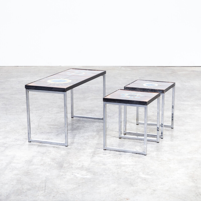 Vintage handpainted nesting tables by Juliette Belarti - 1960s