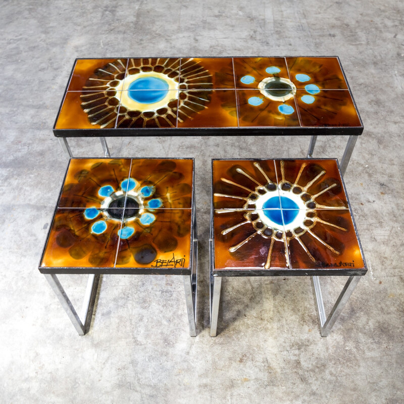 Vintage handpainted nesting tables by Juliette Belarti - 1960s
