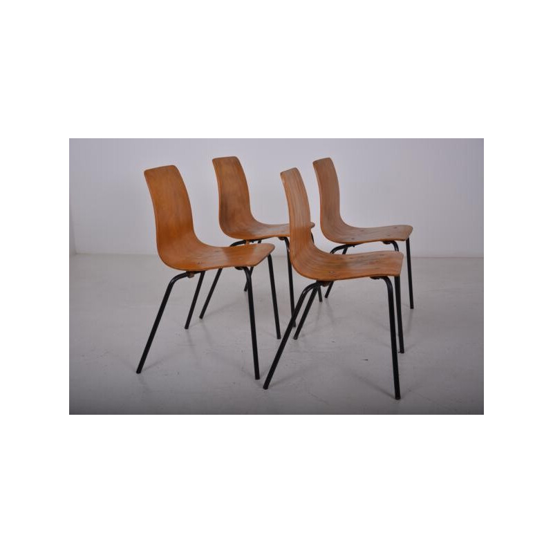 Set of 4 Papyrus chairs in plywood and metal, Pierre GUARICHE - 1950s