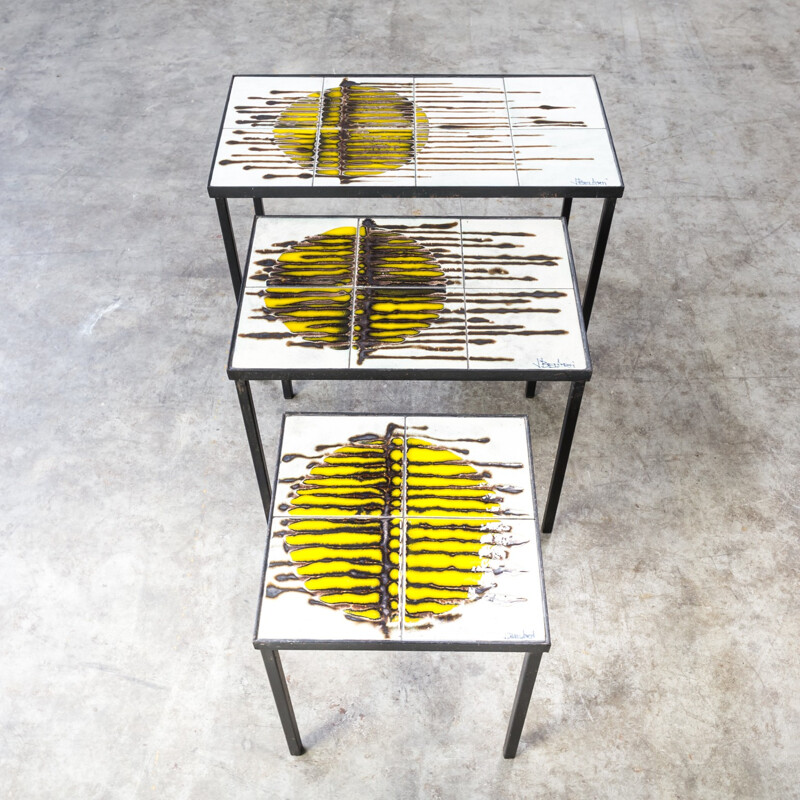 Vintage handpainted nesting tables by Juliette Belarti - 1960s