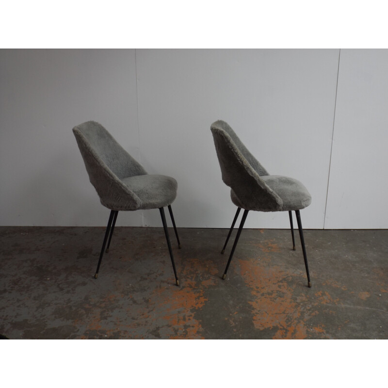 Set of 2 grey french vintage dining chairs - 1950s