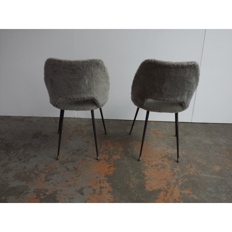 Set of 2 grey french vintage dining chairs - 1950s