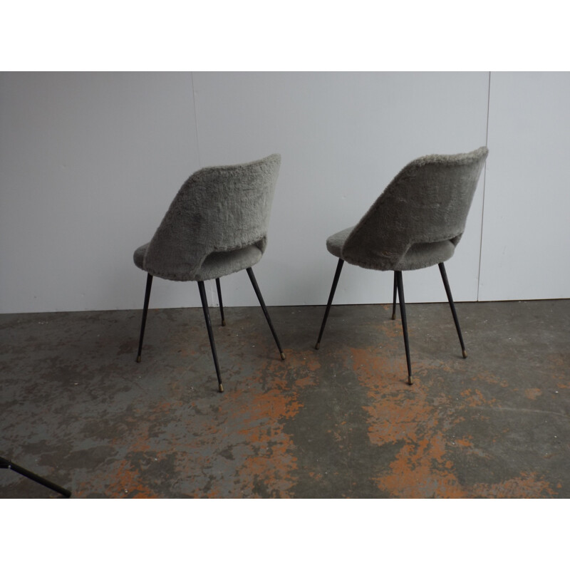 Suite de 2 chaises à repas grises vintage françaises - 1950