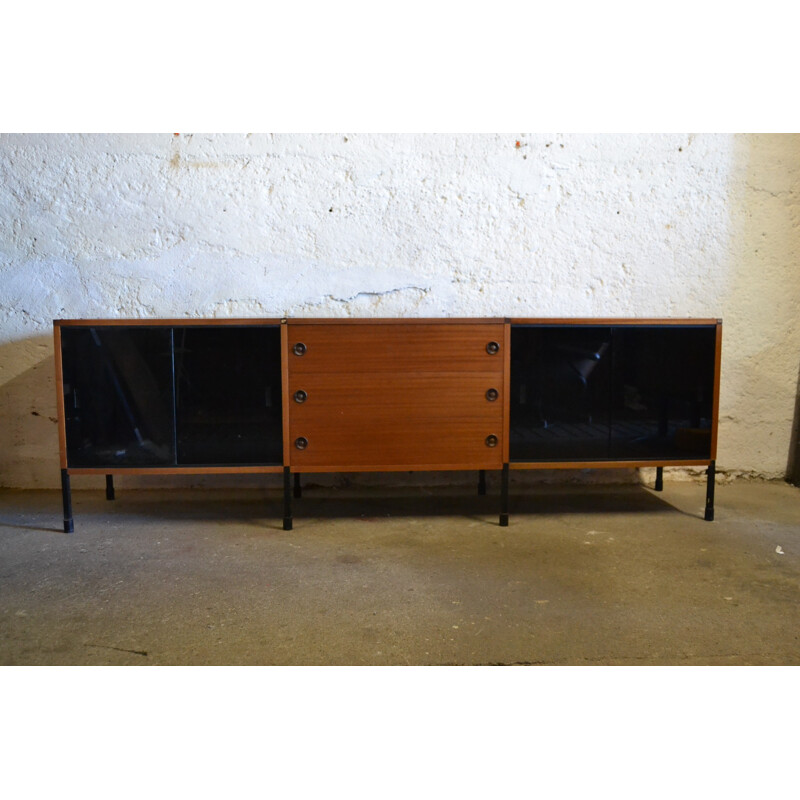 Vintage sideboard in plywood and glass, ARP - 1960s
