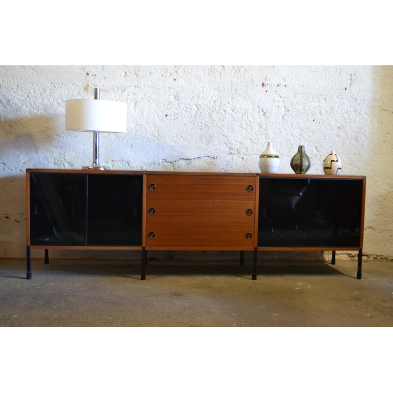 Vintage sideboard in plywood and glass, ARP - 1960s