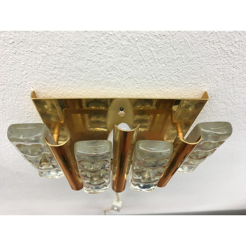 Vintage pair of brass and glass wall lamps by Carl Fagerlund for Lyfa - 1960s