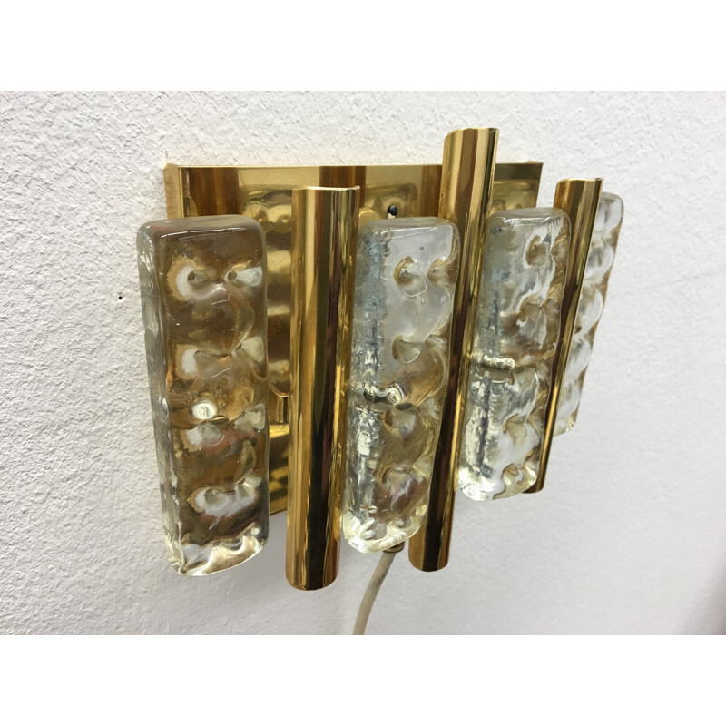 Vintage pair of brass and glass wall lamps by Carl Fagerlund for Lyfa - 1960s