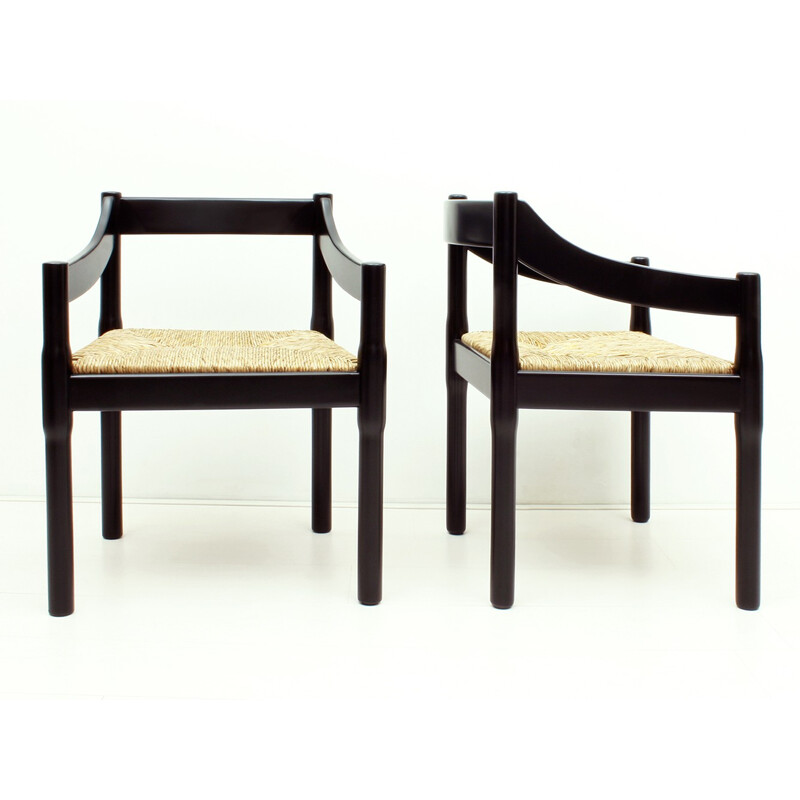 Ensemble table et fauteuils noirs "Carimate" par Vico Magistretti pour Cassina - 1960